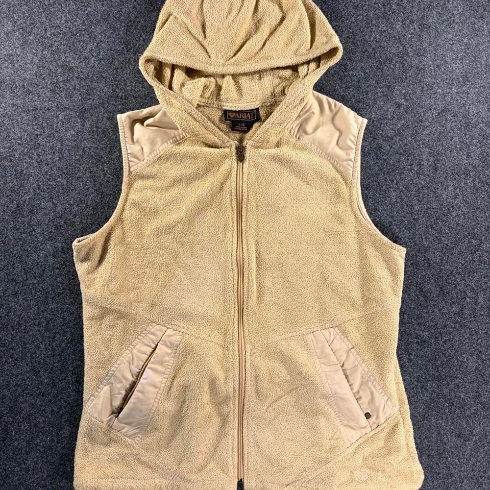 Ariat Hooded Vest Mens Large Camel Beige Western Workwear Outdoor Fleece Layer